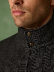 Charcoal Grey Wool Blend Four Pocket Funnel Neck Coat - Image 7 of 12