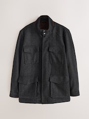 Charcoal Grey Wool Blend Four Pocket Funnel Neck Coat - Image 8 of 12