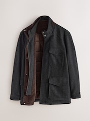 Charcoal Grey Wool Blend Four Pocket Funnel Neck Coat - Image 9 of 12