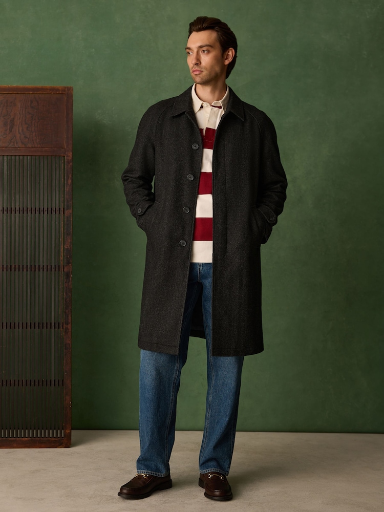 رمادي رمادي داكن - Wool Blend Pattern Mac With Cord Collar Coat - صورة 1 من 8