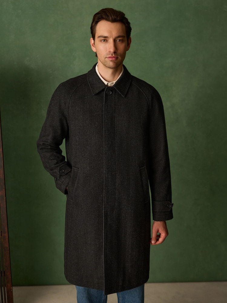 رمادي رمادي داكن - Wool Blend Pattern Mac With Cord Collar Coat - صورة 2 من 8
