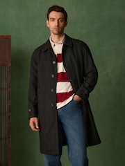 رمادي رمادي داكن - Wool Blend Pattern Mac With Cord Collar Coat - صورة 3 من 8