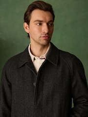 رمادي رمادي داكن - Wool Blend Pattern Mac With Cord Collar Coat - صورة 5 من 8