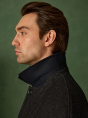 رمادي رمادي داكن - Wool Blend Pattern Mac With Cord Collar Coat - صورة 7 من 8