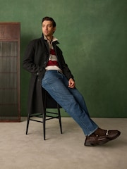 رمادي رمادي داكن - Wool Blend Pattern Mac With Cord Collar Coat - صورة 8 من 8