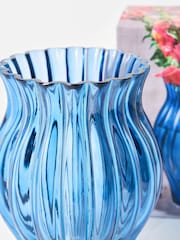 Oliver Bonas Blue Verro Blue Ribbed Glass Vase - Image 4 of 6