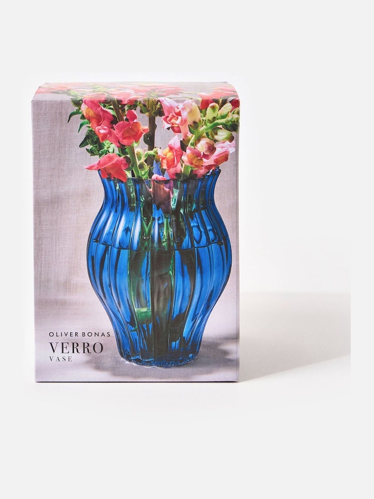 Oliver Bonas Blue Verro Blue Ribbed Glass Vase - Image 6 of 6