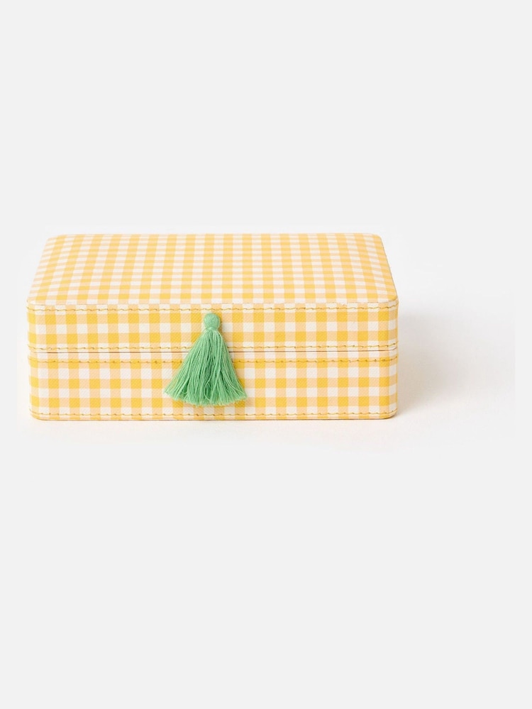 Oliver Bonas Yellow & Green Agnes Gingham Jewellery Box - Image 1 of 6 Oliver Bonas Yellow & Green Agnes Gingham Jewellery Box - Image 1 of 6