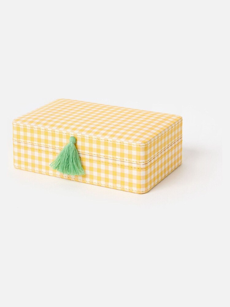 Oliver Bonas Yellow & Green Agnes Gingham Jewellery Box - Image 2 of 6 Oliver Bonas Yellow & Green Agnes Gingham Jewellery Box - Image 2 of 6
