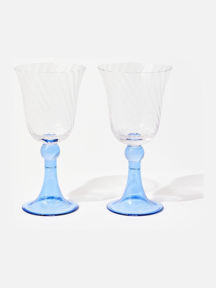 Oliver Bonas Set of 2 Blue Nova Wine Glasses - Image 1 of 5