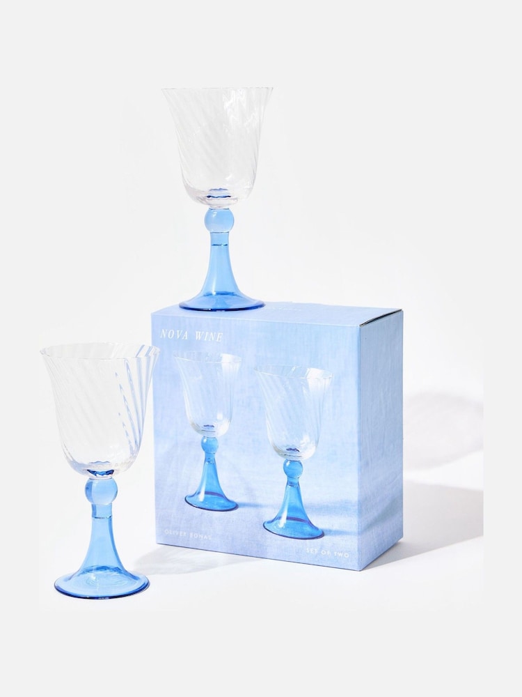 Oliver Bonas Set of 2 Blue Nova Wine Glasses - Image 2 of 5
