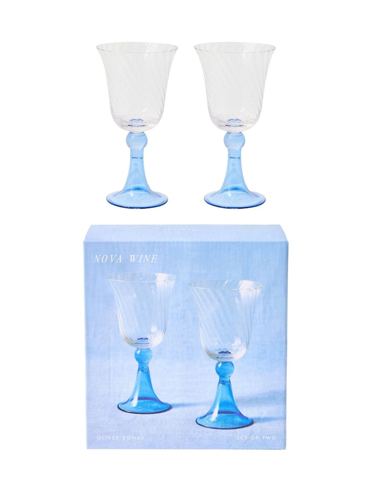 Oliver Bonas Set of 2 Blue Nova Wine Glasses - Image 5 of 5