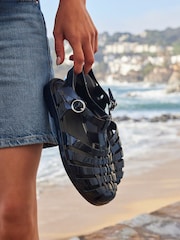 Linzi Black Wave Jelly Fisherman Flat Sandals - Image 1 of 5