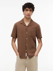 Tommy Jeans Brown Linen Blend Short Sleeve Shirt - Image 1 of 5