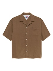 Tommy Jeans Brown Linen Blend Short Sleeve Shirt - Image 5 of 5