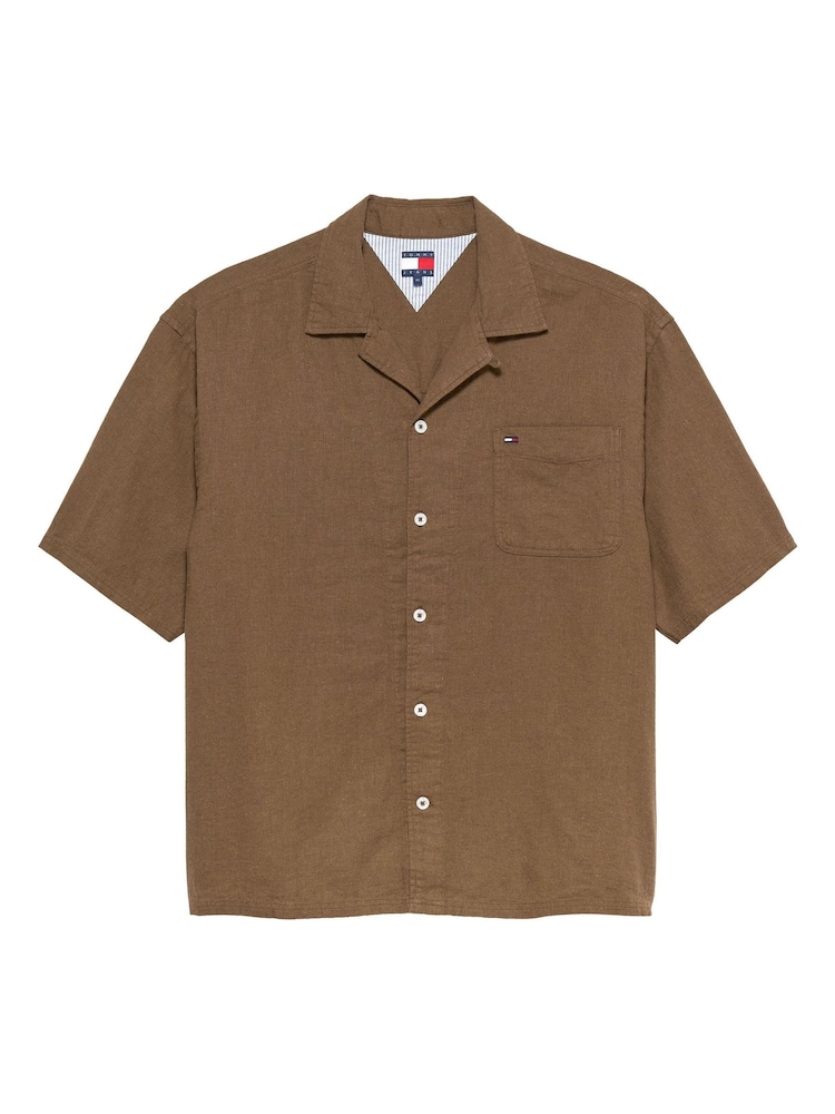 Tommy Jeans Brown Linen Blend Short Sleeve Shirt - Image 5 of 5