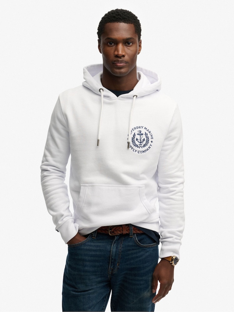 Superdry White Lo-Fi Dockside Embroidered Hoodie - Image 1 of 5
