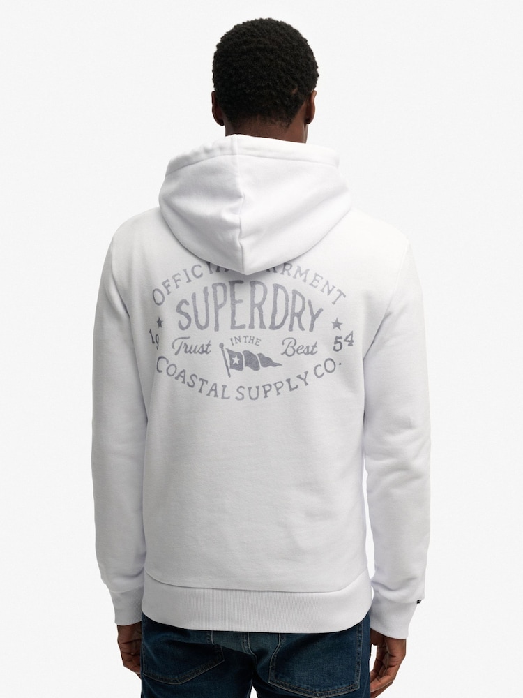 Superdry White Lo-Fi Dockside Embroidered Hoodie - Image 2 of 5