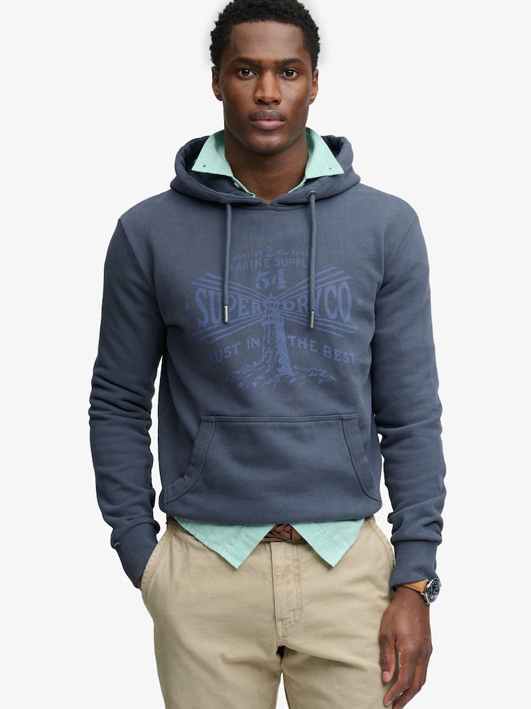 Superdry Blue Lo-Fi Dockside Hoodie - Image 1 of 7