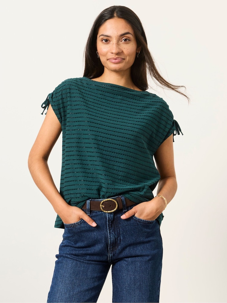 FatFace Gabby Teal Blue Gathered Shoulder Detail Top - Image 1 of 5 FatFace Gabby Teal Blue Gathered Shoulder Detail Top - Image 1 of 5