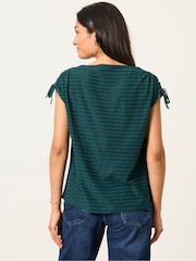 FatFace Gabby Teal Blue Gathered Shoulder Detail Top - Image 2 of 5