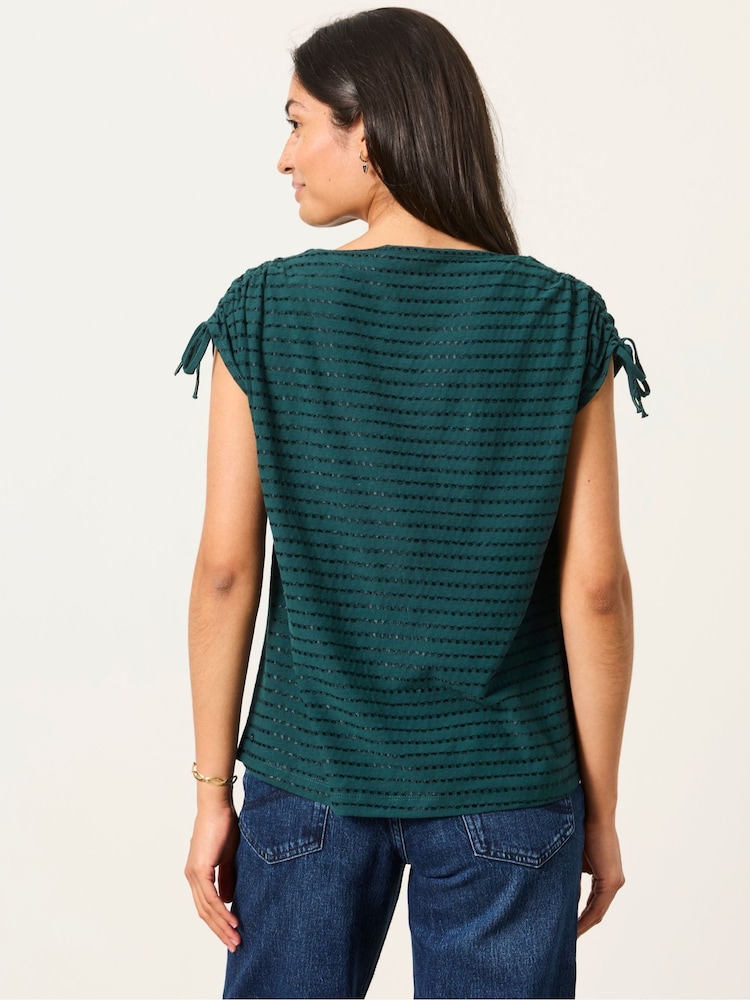 FatFace Gabby Teal Blue Gathered Shoulder Detail Top - Image 2 of 5 FatFace Gabby Teal Blue Gathered Shoulder Detail Top - Image 2 of 5