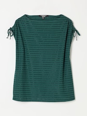 FatFace Gabby Teal Blue Gathered Shoulder Detail Top - Image 5 of 5