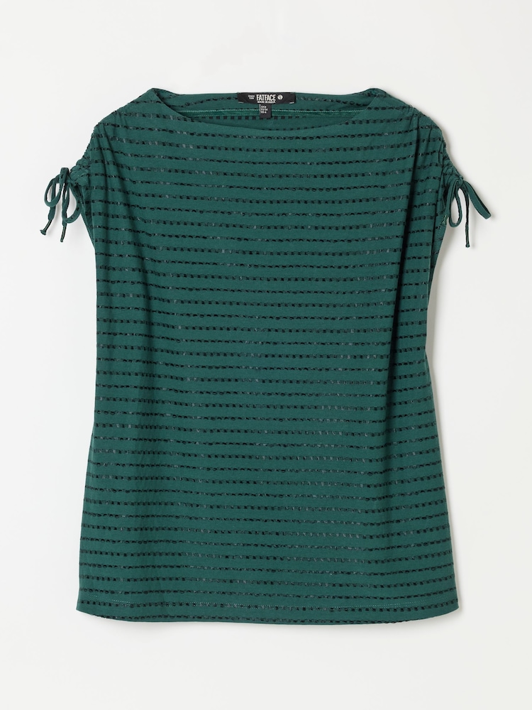 FatFace Gabby Teal Blue Gathered Shoulder Detail Top - Image 5 of 5 FatFace Gabby Teal Blue Gathered Shoulder Detail Top - Image 5 of 5