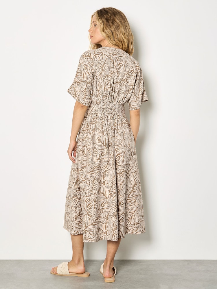 Φυσικό - Φόρεμα Midi με Στάμπα σε Φύλλα Βερίκοκου - Εικόνα 2 από 4