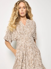 Φυσικό - Φόρεμα Midi με Στάμπα σε Φύλλα Βερίκοκου - Εικόνα 3 από 4