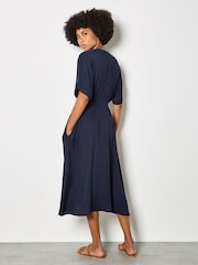 Apricot Blue Pleated Shirt Midi Dress - Image 2 of 4