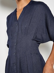 Apricot Blue Pleated Shirt Midi Dress - Image 4 of 4
