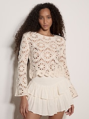 Apricot Natural Boho Floral Crochet Top - Image 2 of 4