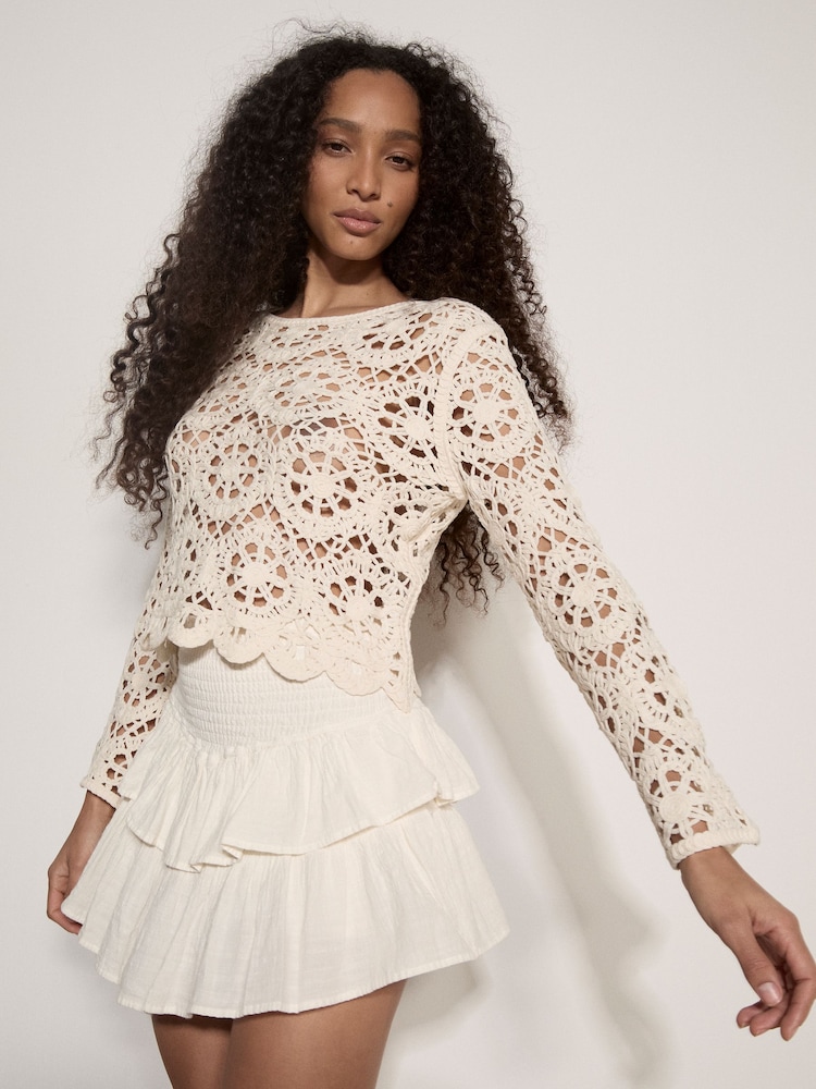 Apricot Natural Boho Floral Crochet Top - Image 4 of 4