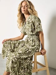 أخضر - فستان متوسط الطول بسحاب بطبعة أوراق شجر استوائية من Apricot - Image 3 of 4