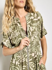 أخضر - فستان متوسط الطول بسحاب بطبعة أوراق شجر استوائية من Apricot - Image 4 of 4