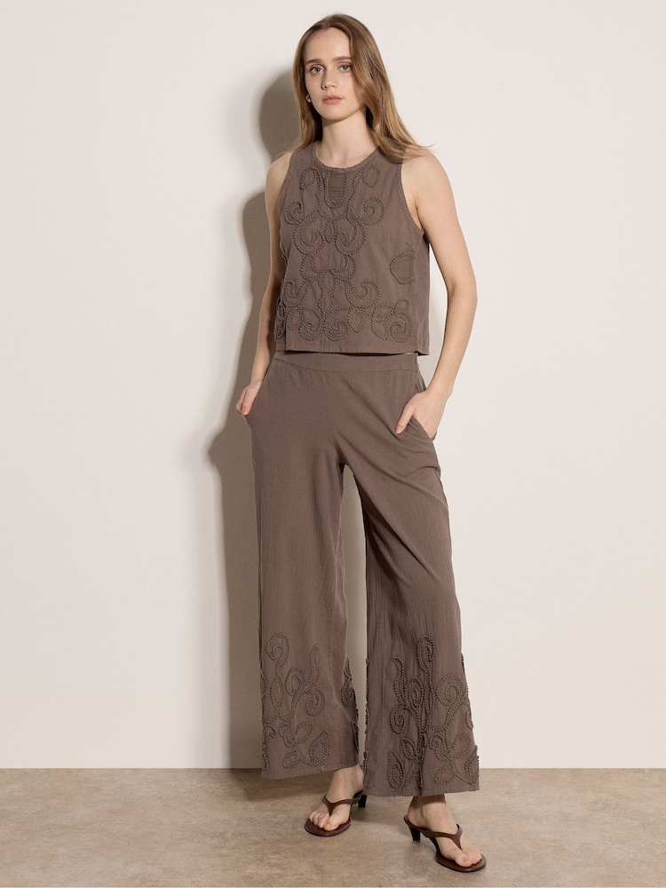 Braun - Apricot Embroidered Cotton Shell Top - Bild 1 von 6