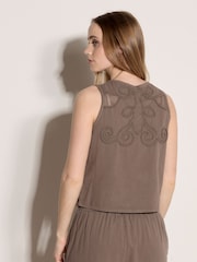 Braun - Apricot Embroidered Cotton Shell Top - Bild 2 von 6