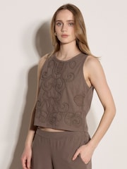 Braun - Apricot Embroidered Cotton Shell Top - Bild 5 von 6