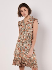 Apricot Green Ditsy Floral Ruffle Mini Dress - Image 1 of 4