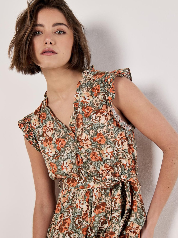 Apricot Green Ditsy Floral Ruffle Mini Dress - Image 2 of 4