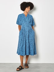 Μπλε - Φόρεμα Midi με Στάμπα σε Φύλλα Βερίκοκου - Εικόνα 1 από 4