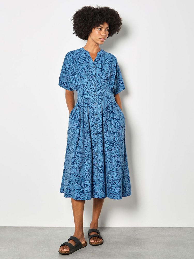 Μπλε - Φόρεμα Midi με Στάμπα σε Φύλλα Βερίκοκου - Εικόνα 1 από 4 Μπλε - Φόρεμα Midi με Στάμπα σε Φύλλα Βερίκοκου - Εικόνα 1 από 4