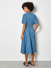 Μπλε - Φόρεμα Midi με Στάμπα σε Φύλλα Βερίκοκου - Εικόνα 2 από 4