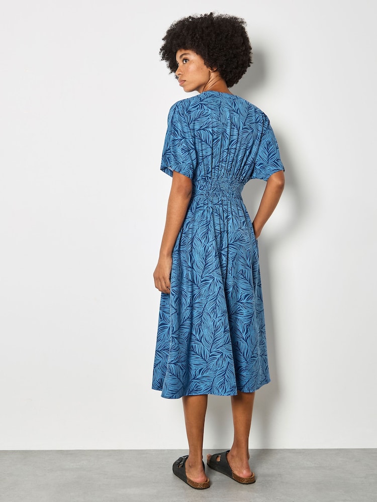 Μπλε - Φόρεμα Midi με Στάμπα σε Φύλλα Βερίκοκου - Εικόνα 2 από 4 Μπλε - Φόρεμα Midi με Στάμπα σε Φύλλα Βερίκοκου - Εικόνα 2 από 4