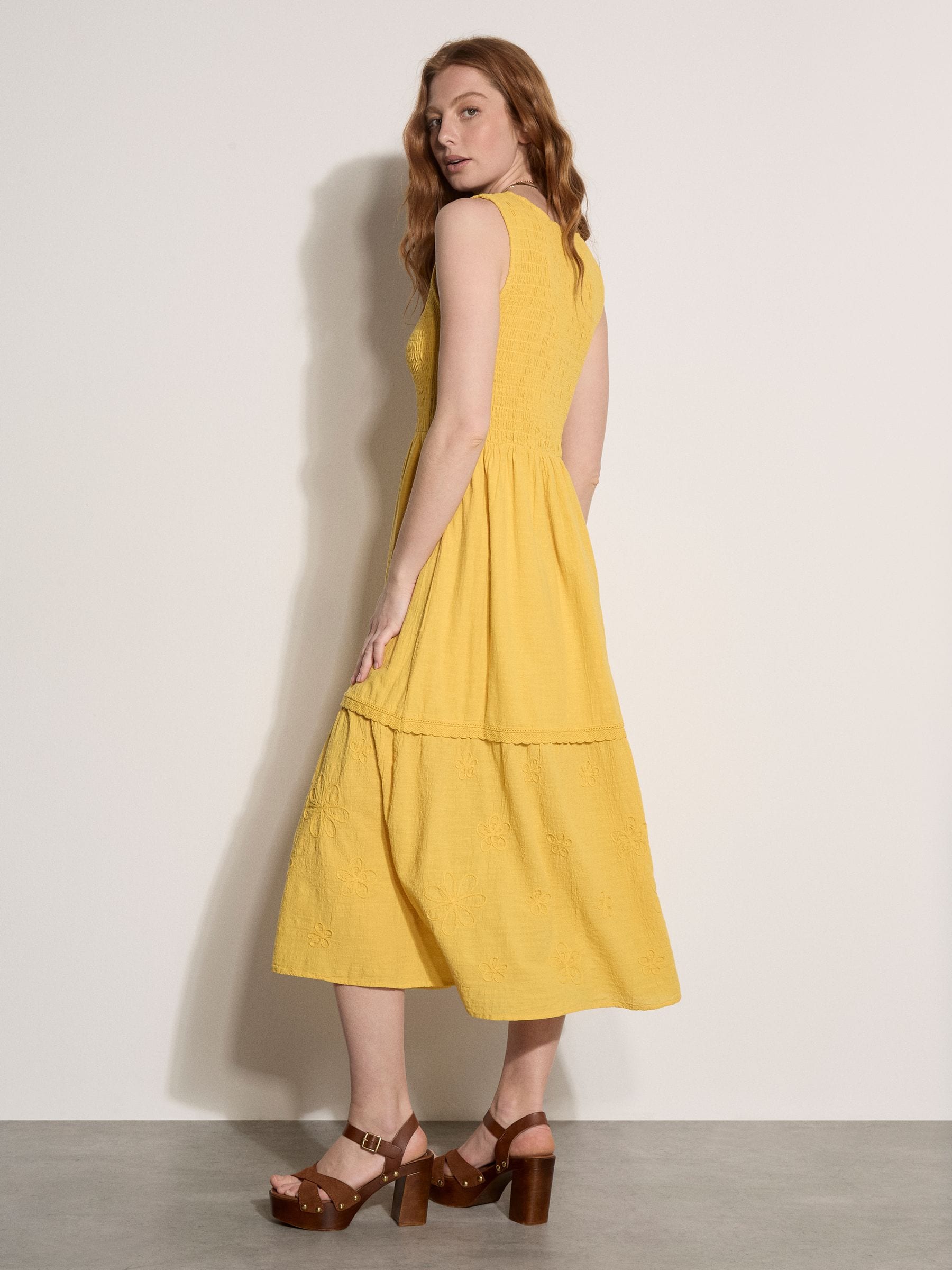 Buy Apricot Yellow Embroidered Floral Tiered Maxi Dress from Next