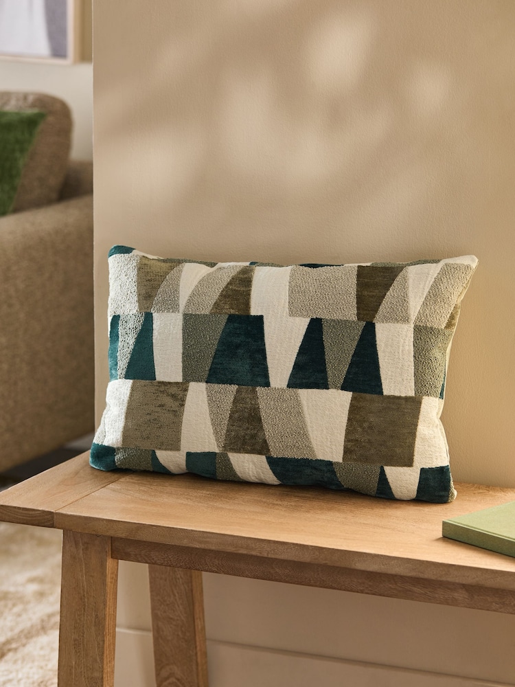 Sage Green 40 x 59cm 40 x 59cm Cut Velvet Geo Zig Cushion - Image 1 of 4 Sage Green 40 x 59cm 40 x 59cm Cut Velvet Geo Zig Cushion - Image 1 of 4