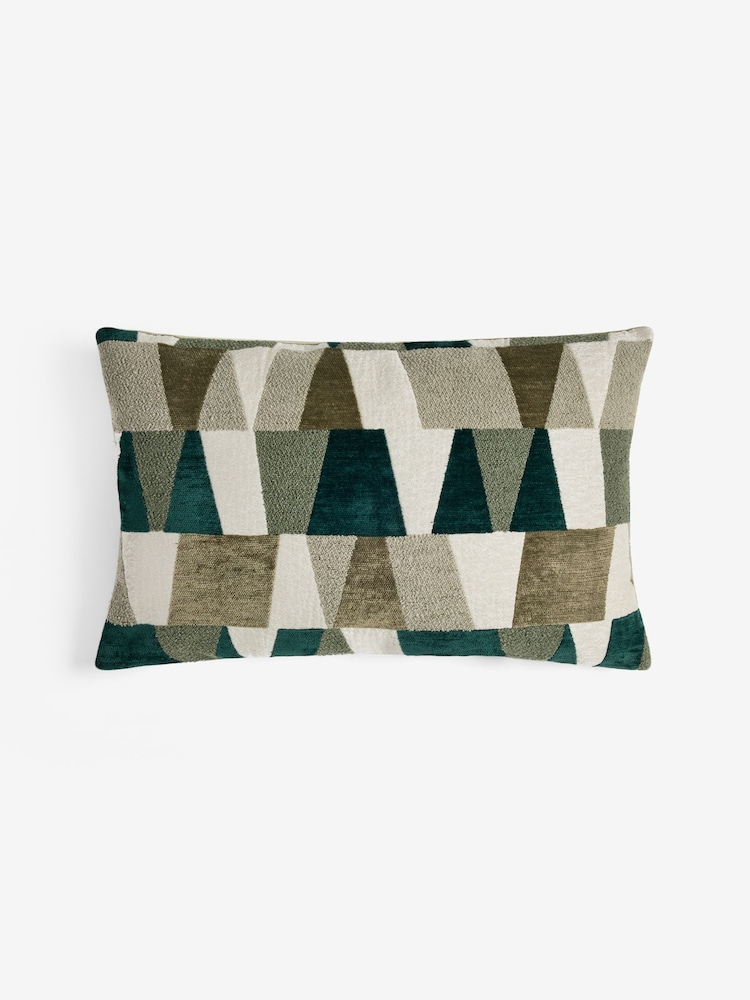 Sage Green 40 x 59cm 40 x 59cm Cut Velvet Geo Zig Cushion - Image 2 of 4 Sage Green 40 x 59cm 40 x 59cm Cut Velvet Geo Zig Cushion - Image 2 of 4