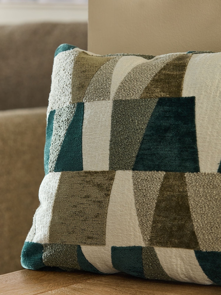 Sage Green 40 x 59cm 40 x 59cm Cut Velvet Geo Zig Cushion - Image 4 of 4 Sage Green 40 x 59cm 40 x 59cm Cut Velvet Geo Zig Cushion - Image 4 of 4