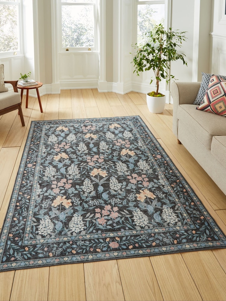 Think Rugs Dark Blue Versailles H1425 Floral Rug - Image 1 of 6 Think Rugs Dark Blue Versailles H1425 Floral Rug - Image 1 of 6